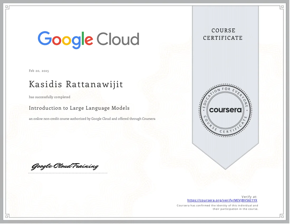 Google Cloud — Introduction to Large Language Models certificate